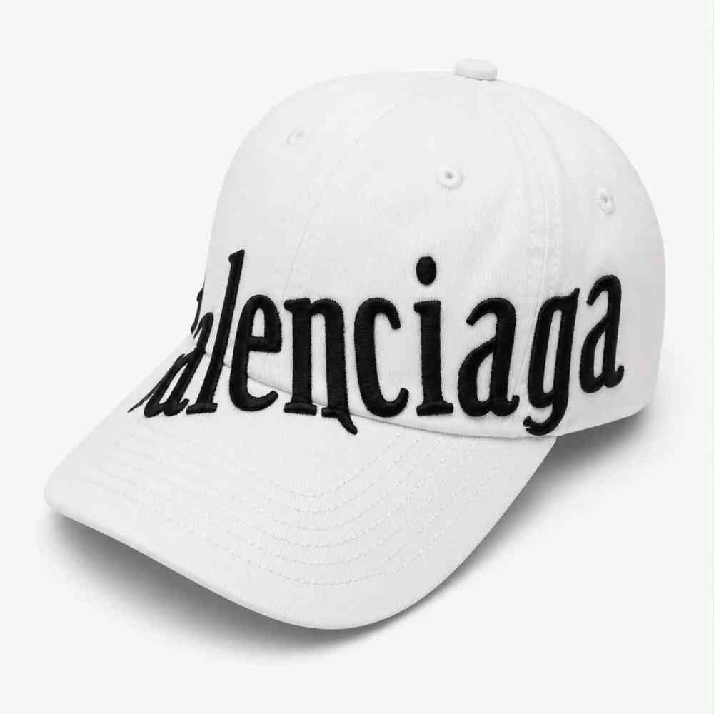 White Balenciaga Logo Black Upcycled Cotton Cap