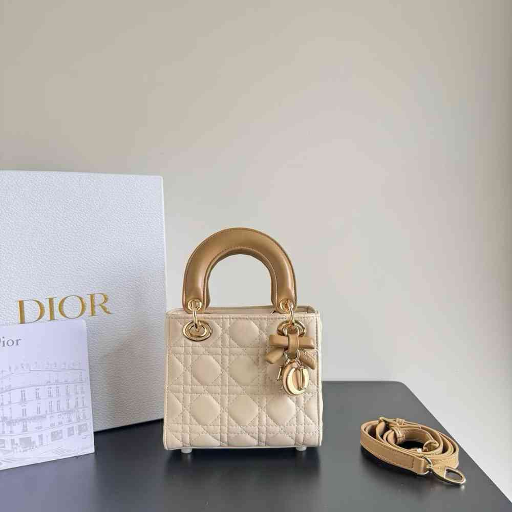 Cream Lady Dior Signature Sky blue Handbag