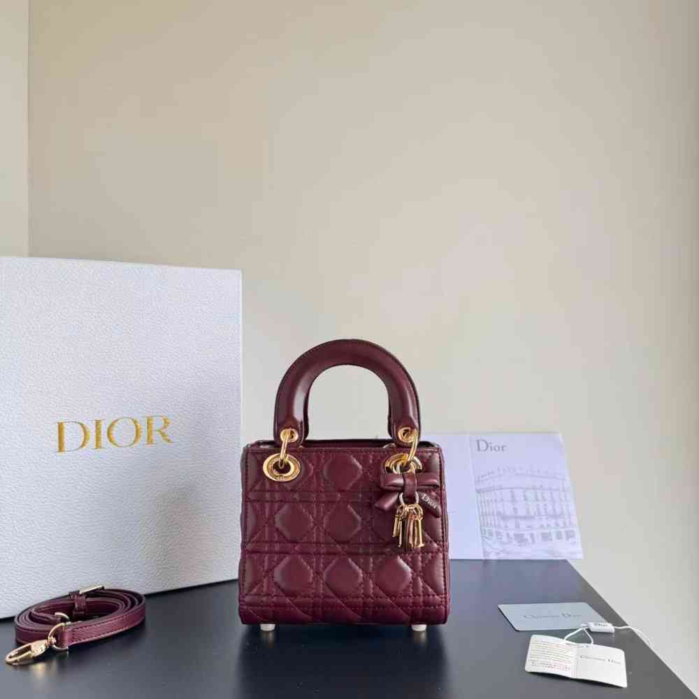 Lady Dior Signature Wine Handbag