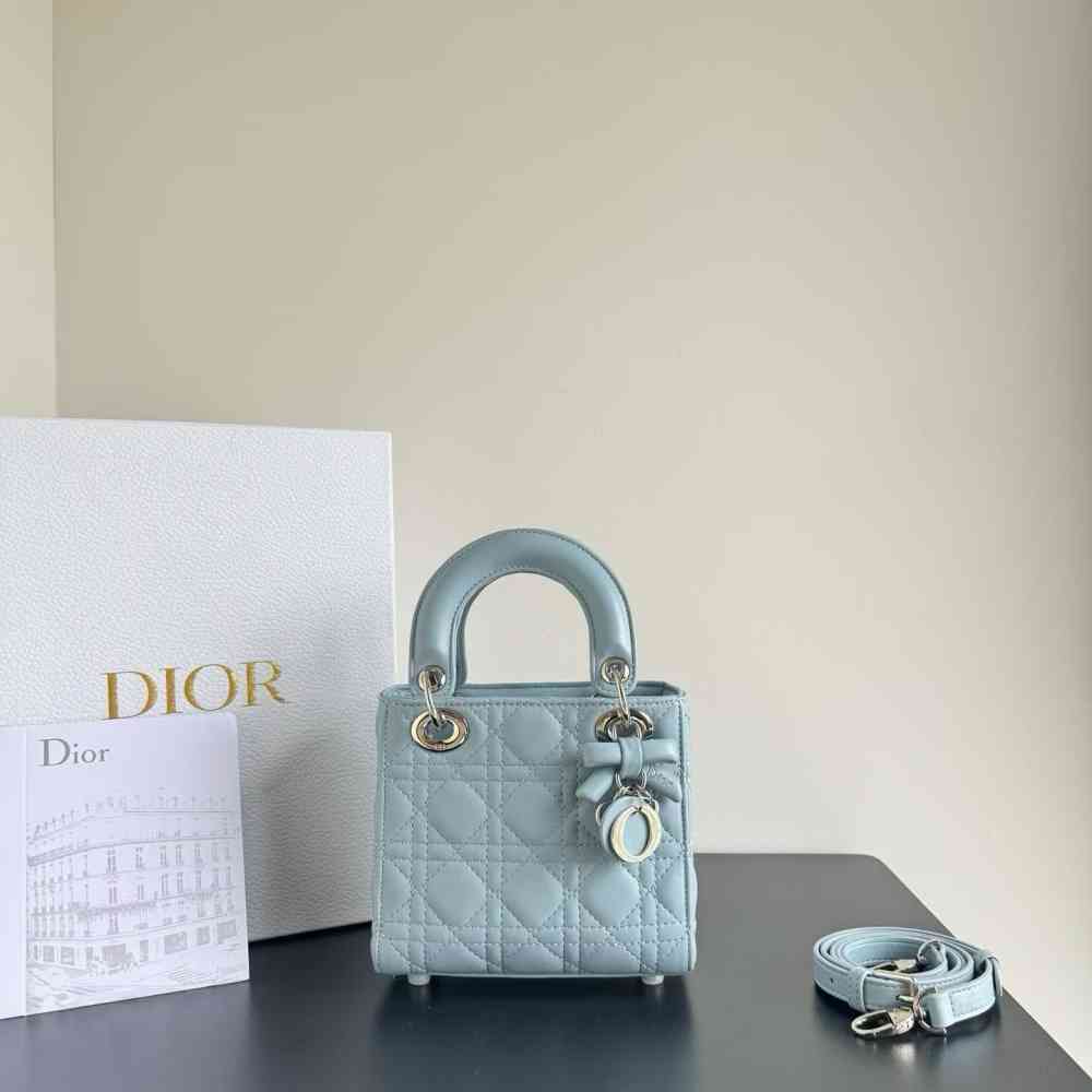 Sky Blue Lady Dior Signature Wine Handbag