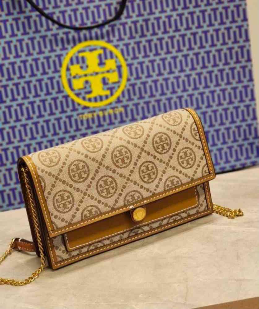 Brown Tory Burch Signature Jacquard Black Sling Bag