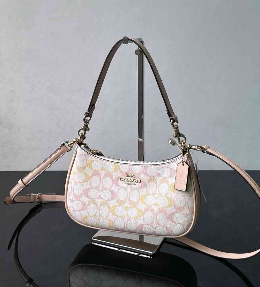 Pink Coach Emboss Teri bold Logo White Shoulder Bag