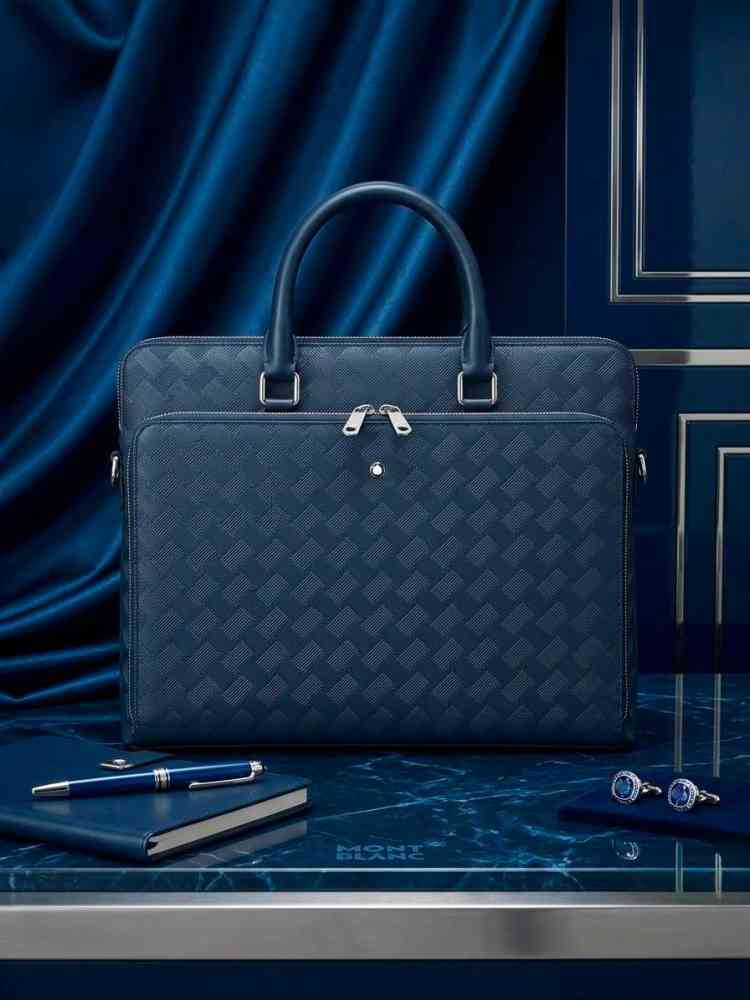 Blue Montblanc Flap Embossed Black Premium Laptop Bag