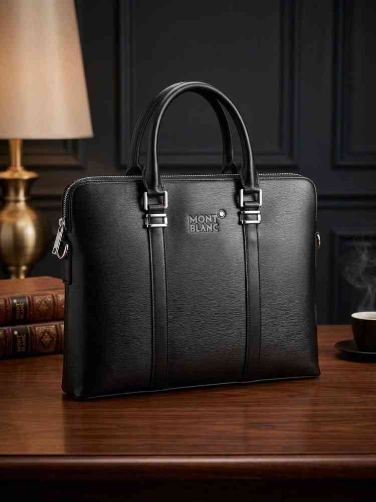 Black Mont Blanc Wine Leather Laptop Bag
