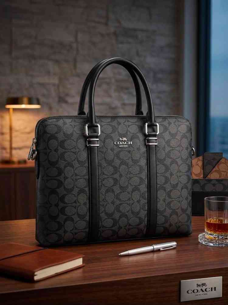 Black Coach Perry Signature Brown Briefcase Laptop Bag