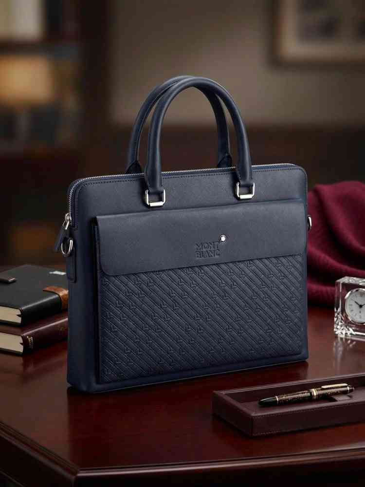 Blue Montblanc Flap Embossed Wine Premium Laptop Bag