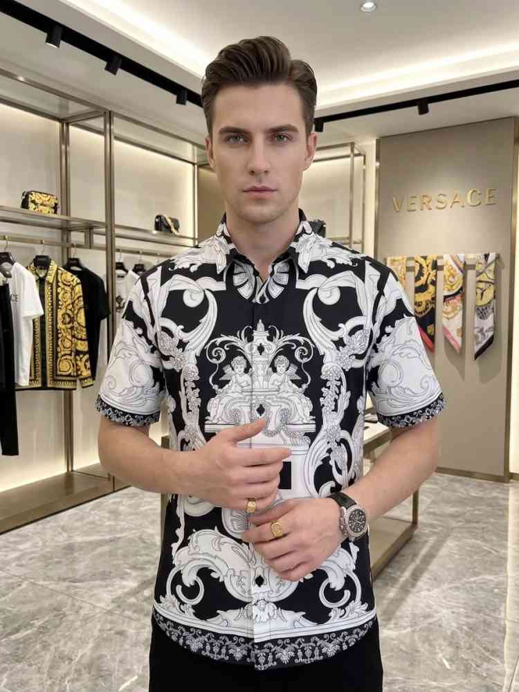 Black Versace Jeans Couture White Zebra-Print Short-Sleeve Shirt