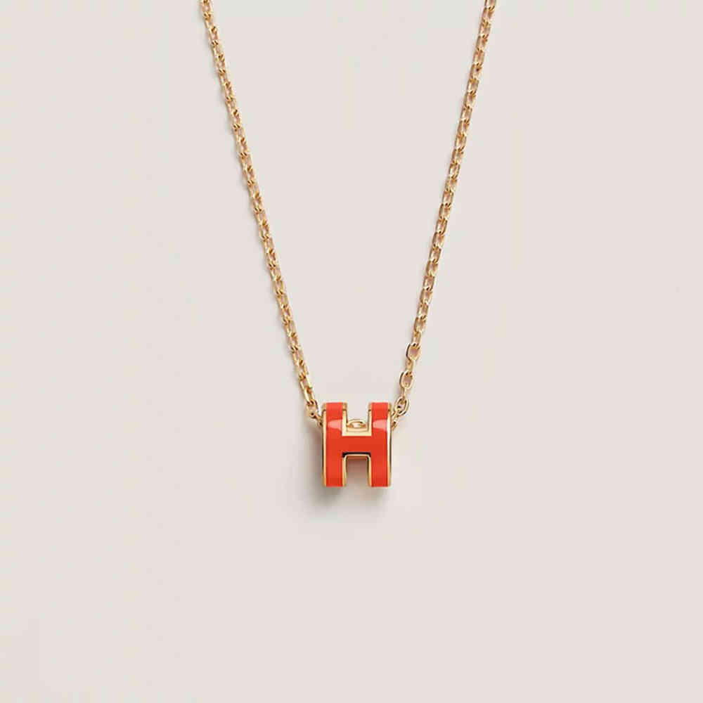 Orange Hermès Mini Pop Black H Pendant Necklace