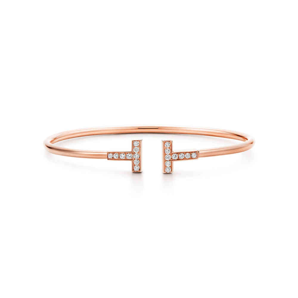 Tiffany T Diamond Wire 18k Rose Gold Bracelet