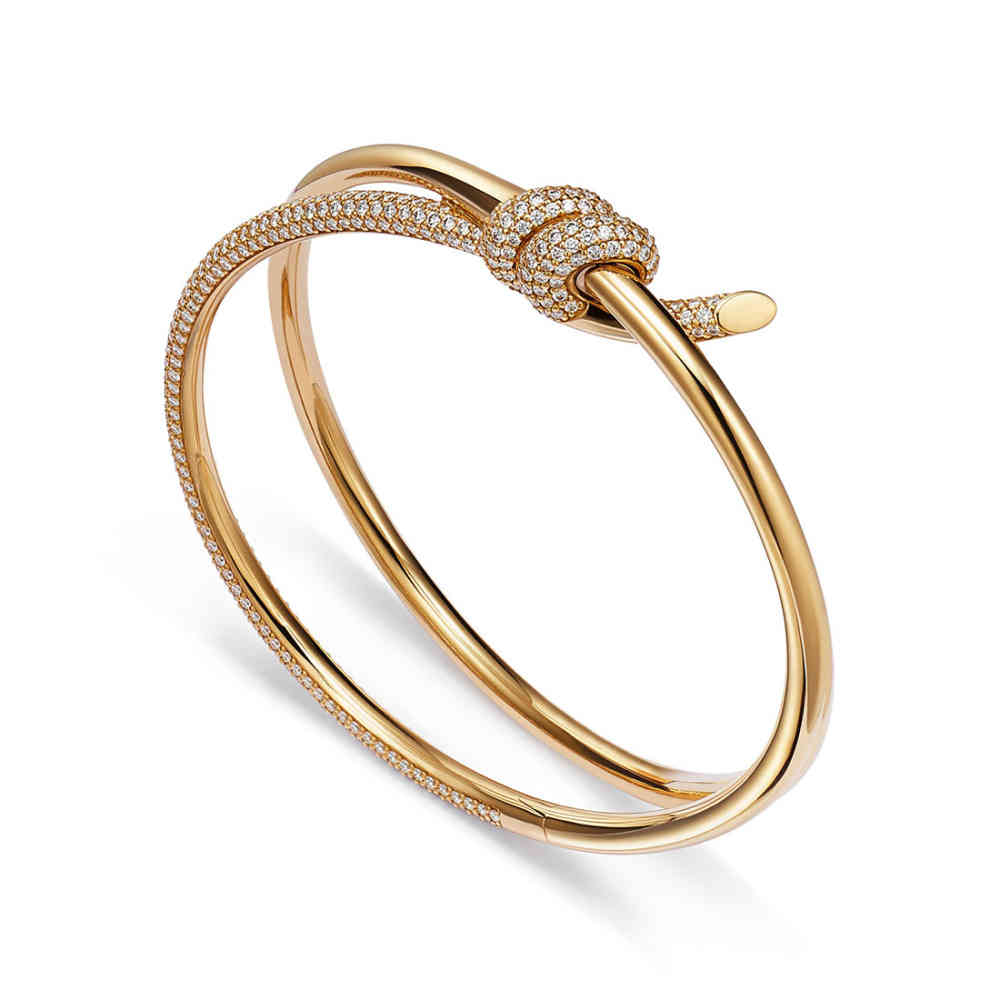 Tiffany Knot Double Row Hinged 18k Yellow Gold With Diamond Bracelet