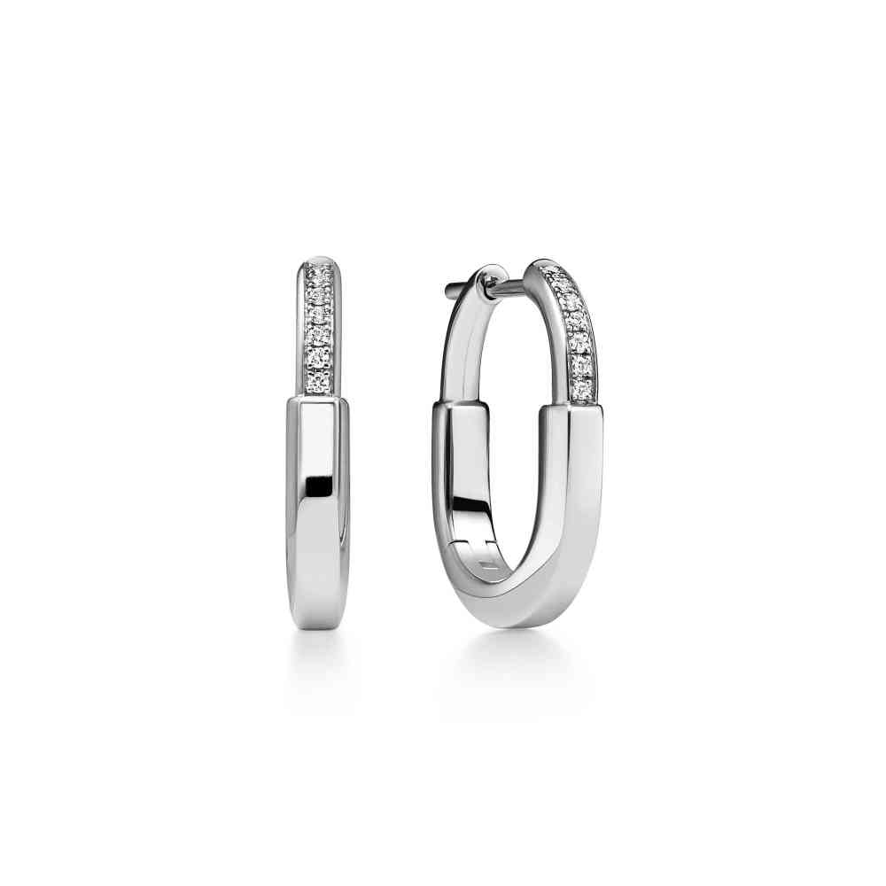 Silver Tiffany Lock Small 18k Rose Gold With Diamond Earrings
