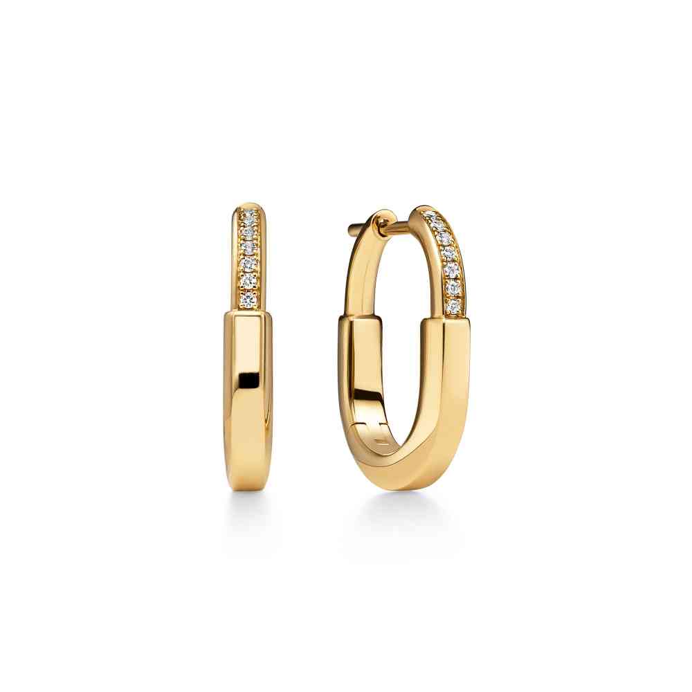 Gold Tiffany Lock Small 18k Rose Gold With Diamond Earrings