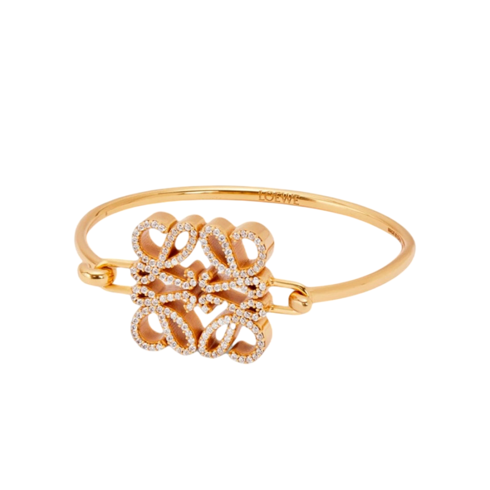 Rose Gold Loewe Anagram Gold Crystal Bangle Bracelet