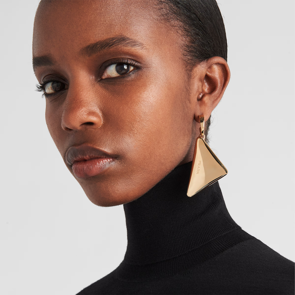 Prada Metal Triangle Earrings