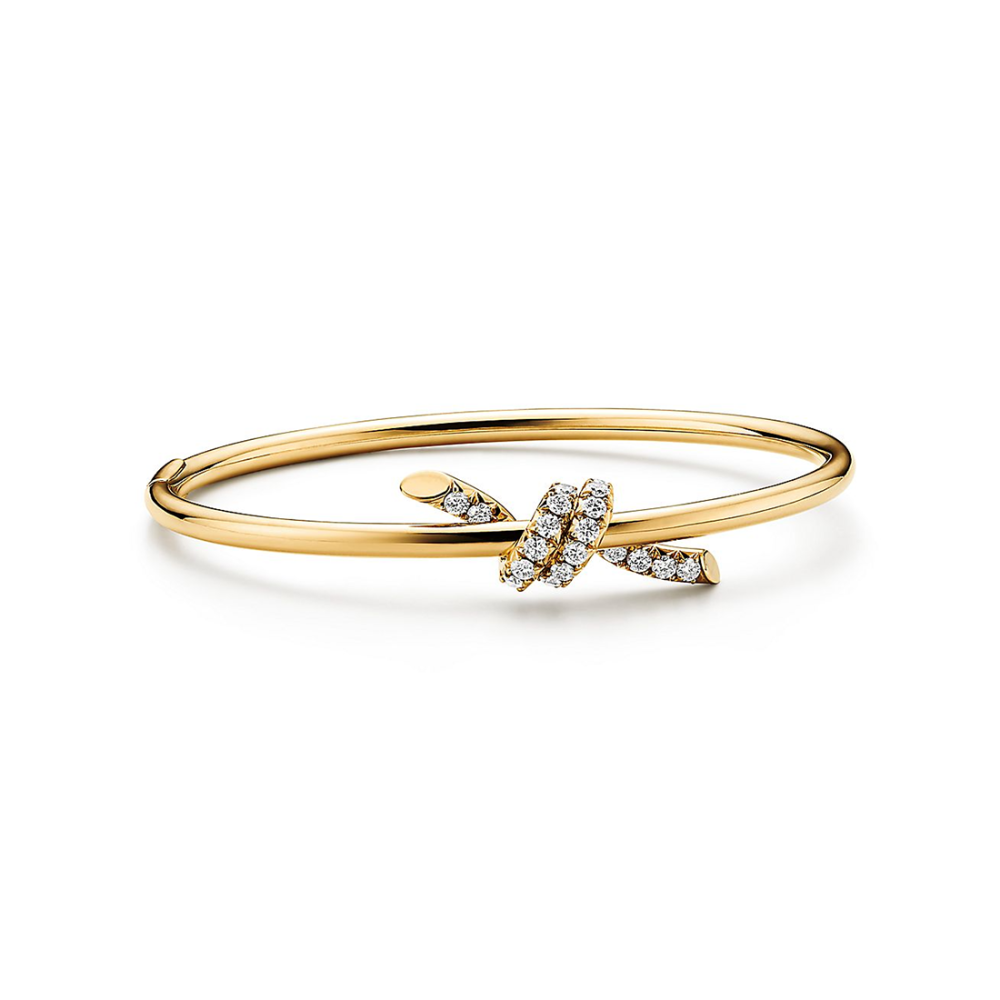Tiffany Knot Wire Bangle in Yellow Gold with Diamonds