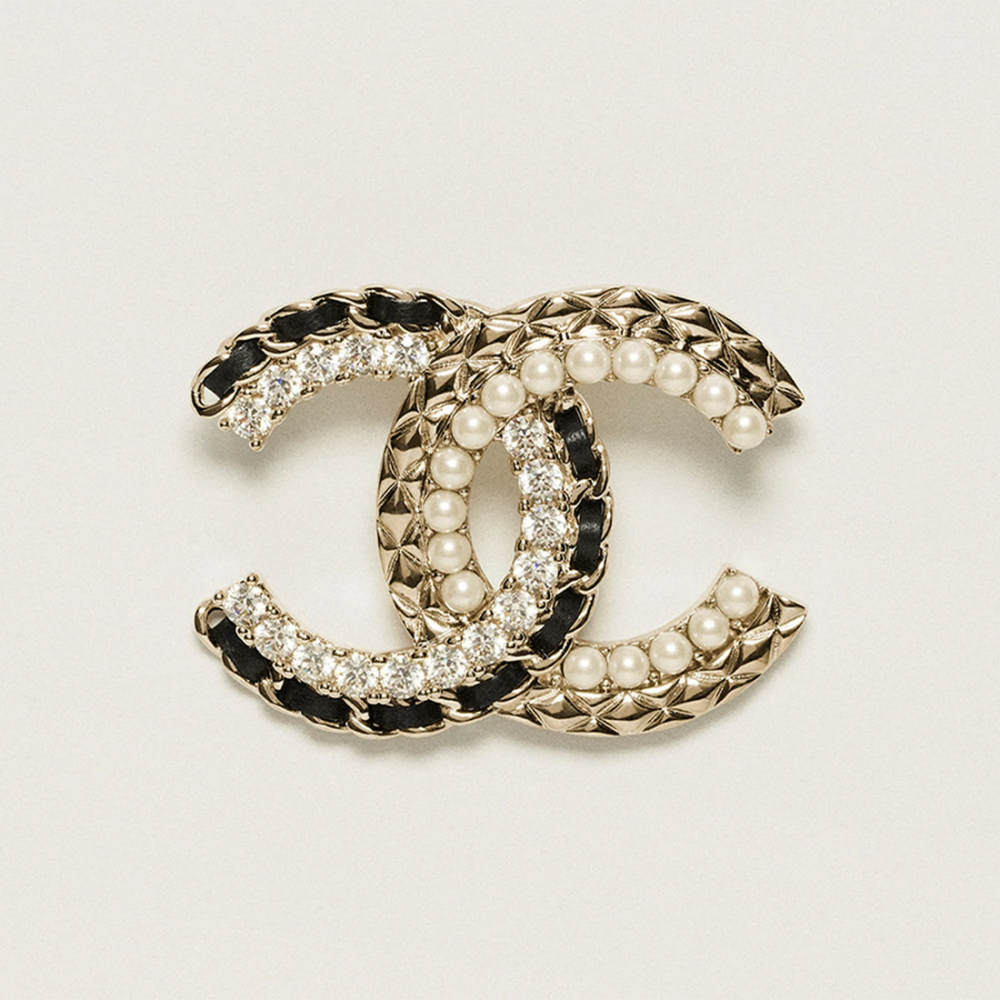 Chanel CC Logo Chain & Pearl Brooch