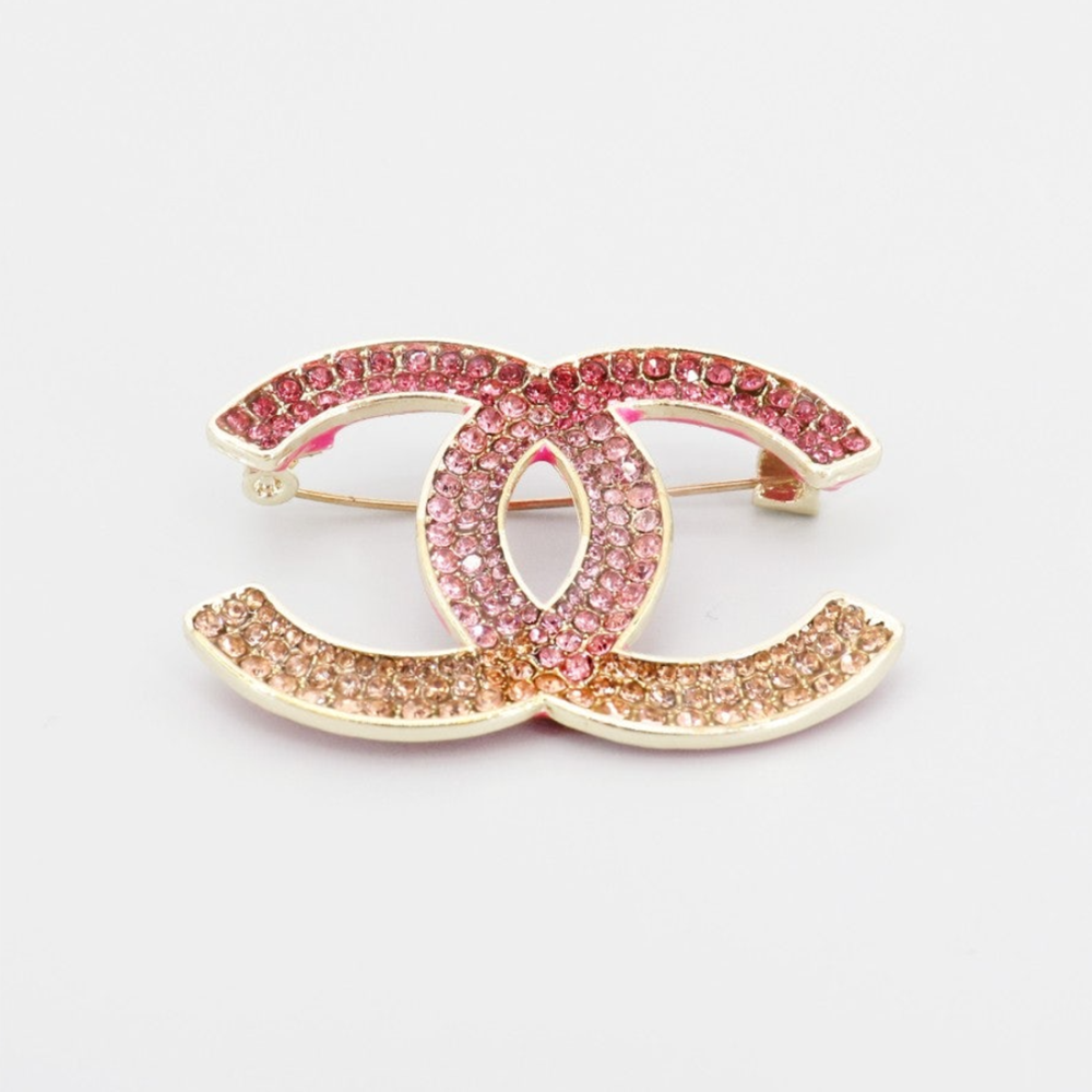 Chanel 23P Gradient Pink Crystal CC Logo Brooch