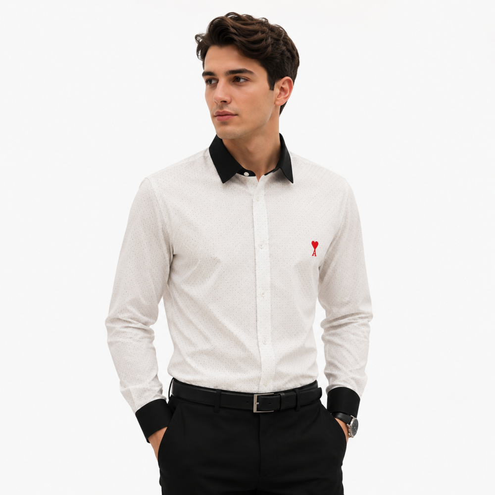 White Ami Paris Heart Logo Red Striped Shirt
