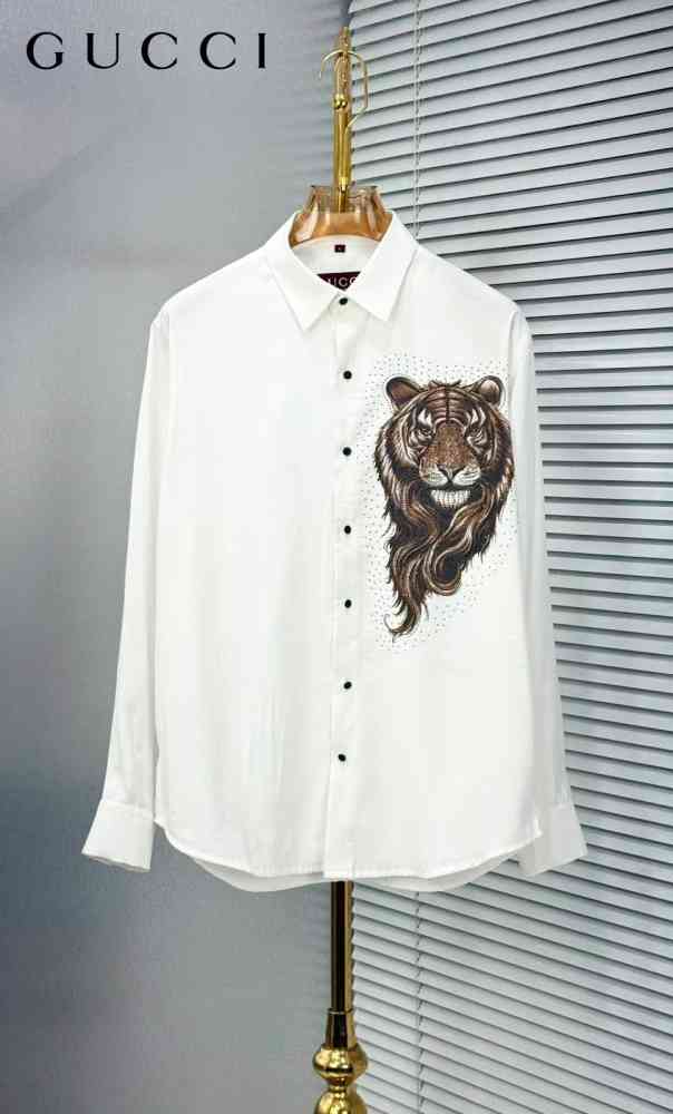 White Gucci Tiger Print Black Premium Quality Cotton Shirt