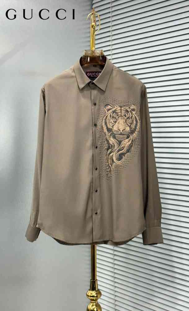 Grey Gucci Tiger Print Black Premium Quality Cotton Shirt