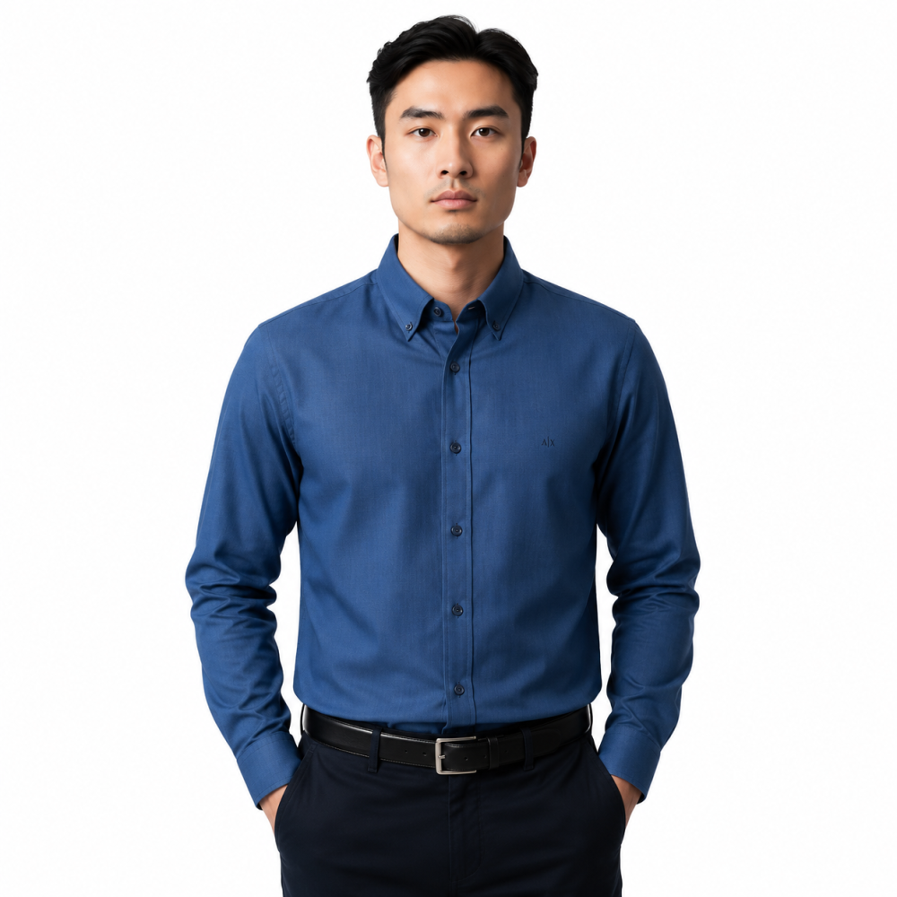 Blue Armani Exchange Teal Blue Premium Quality Cotton Shirt