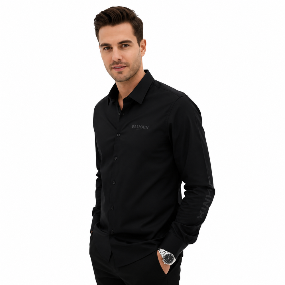 Balmain Embroidered Black Premium Cotton Shirt