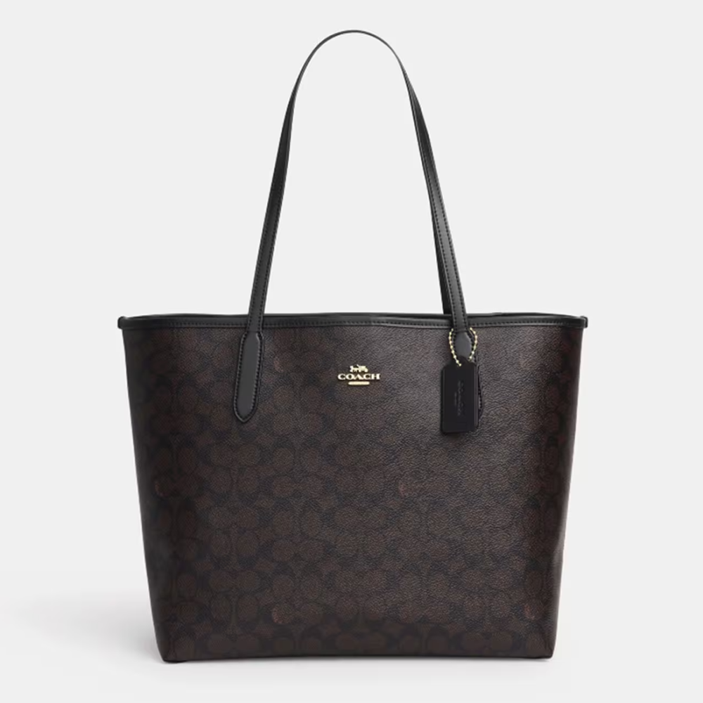 Dark Brown Coach City Beige Premium Tote Bag