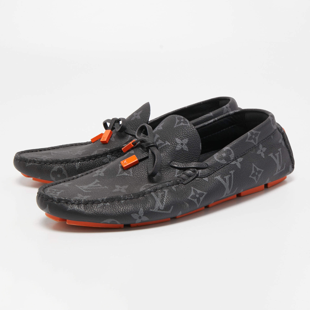 Black Louis Vuitton LV Driver Moccasin Blue Loafers 1ABF63