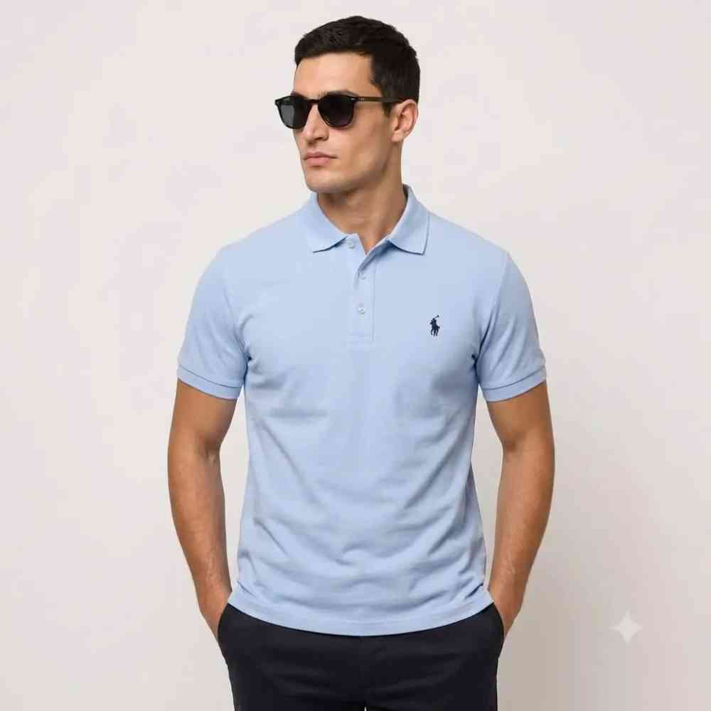 Sky Blue Ralph Lauren White Premium Collar T-shirt