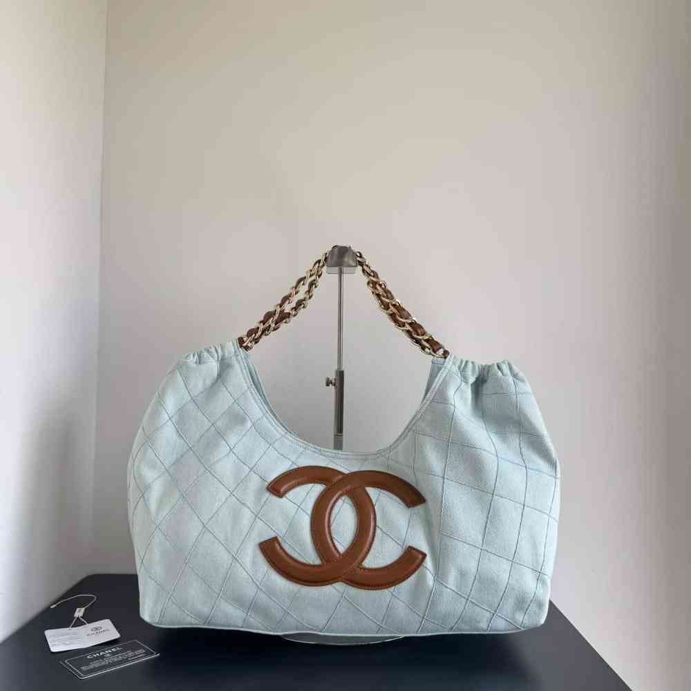Sky Blue Chanel Blue Denim Quilted Coco Tote Bag