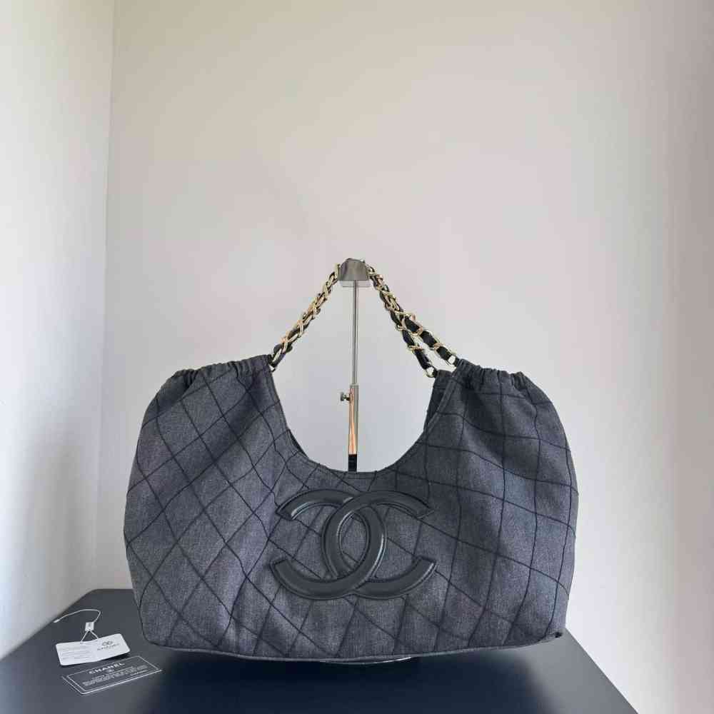 grey Chanel Blue Denim Quilted Coco Tote Bag