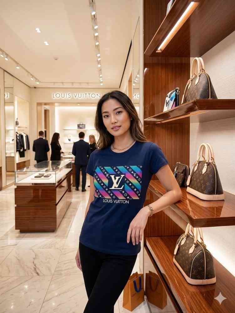 Blue Louis Vuitton White Premium Quality T-Shirt