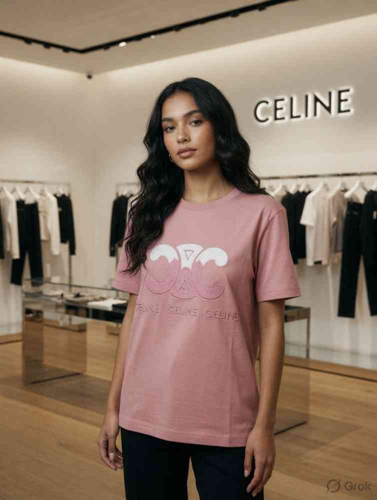 Pink Celine Black Premium Quality Women T-shirt