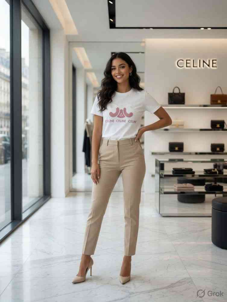 White Celine Black Premium Quality Women T-shirt