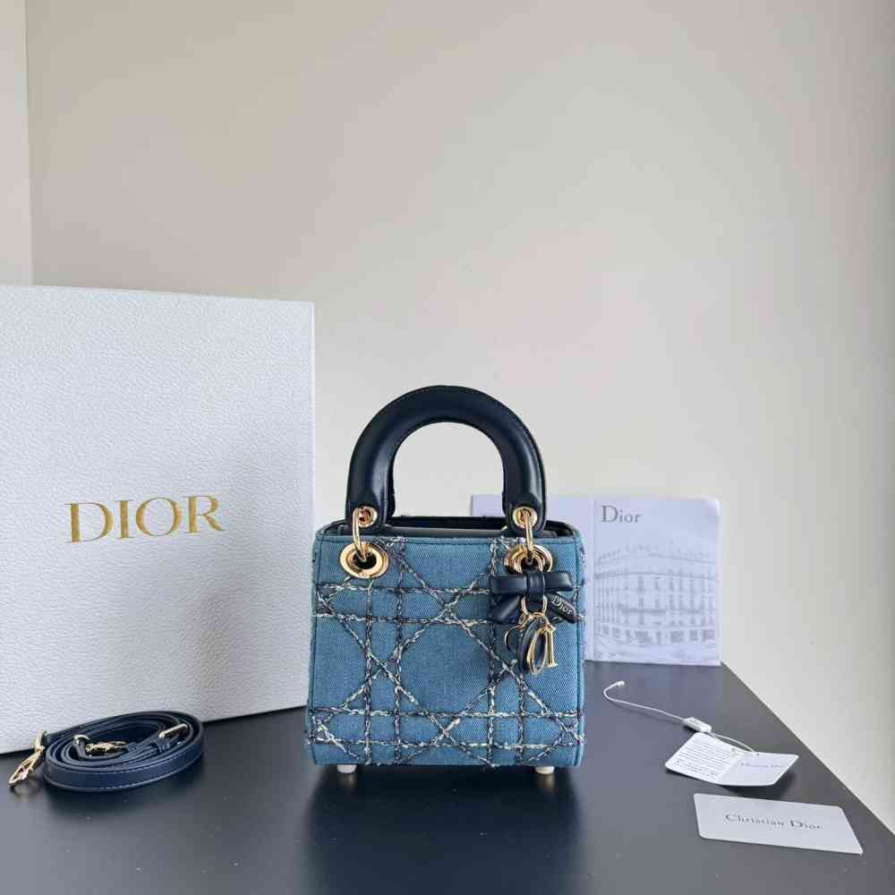 Blue Lady Dior Signature Dark Blue Handbag