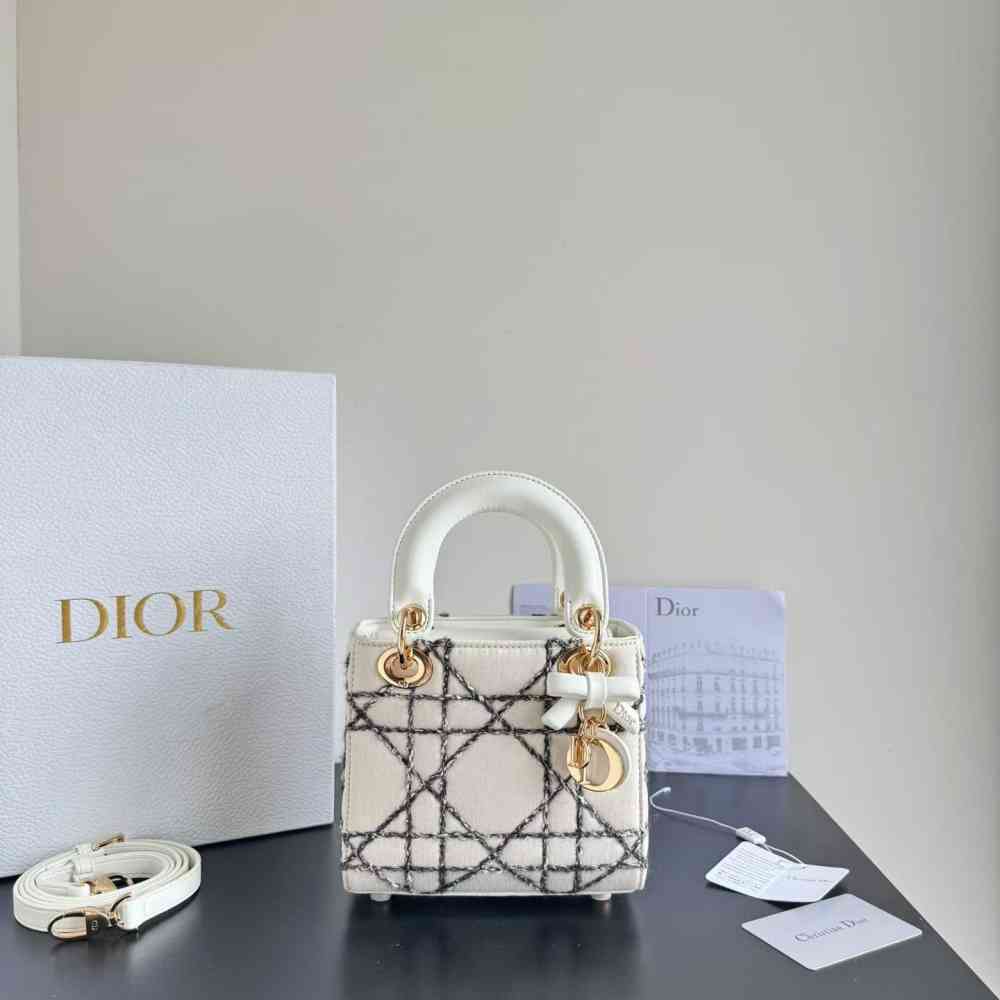 White Lady Dior Signature Dark Blue Handbag