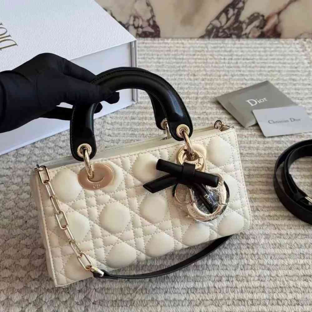 White/Black Dior Lady D Joy Sky Blue Handbag