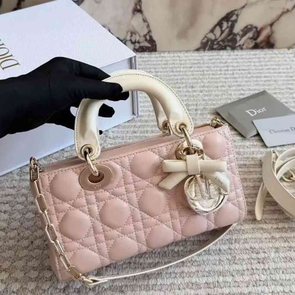 White/Pink Dior Lady D Joy Sky Blue Handbag