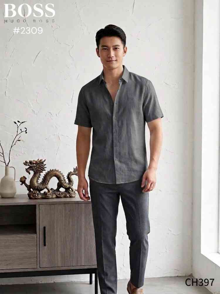 Hugo Boss Grey Premium Quality Short Sleeve Shirt