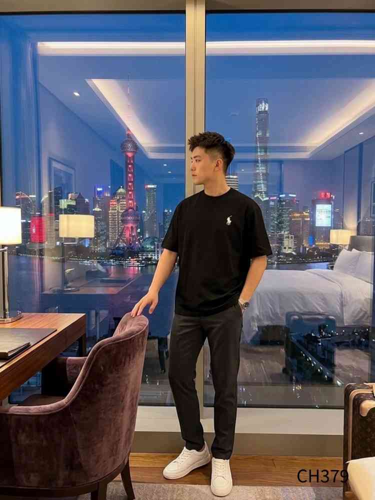 Black Ralph Lauren White Premium Collar T-shirt