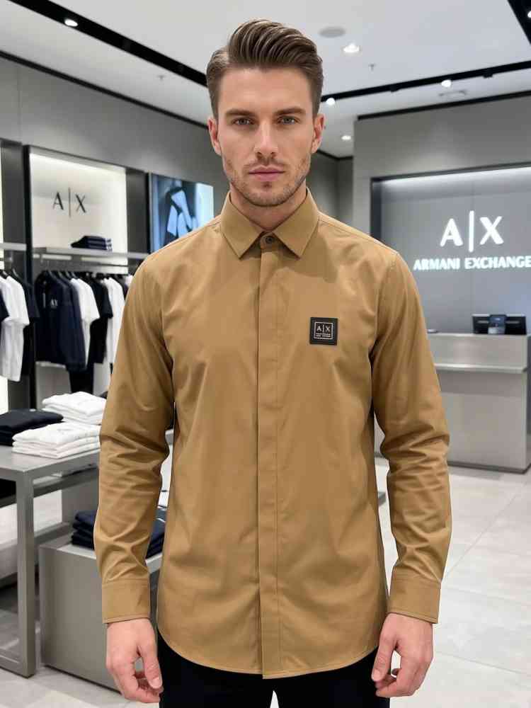 Armani Exchange Brown Pemium Quality Cotton Shirt