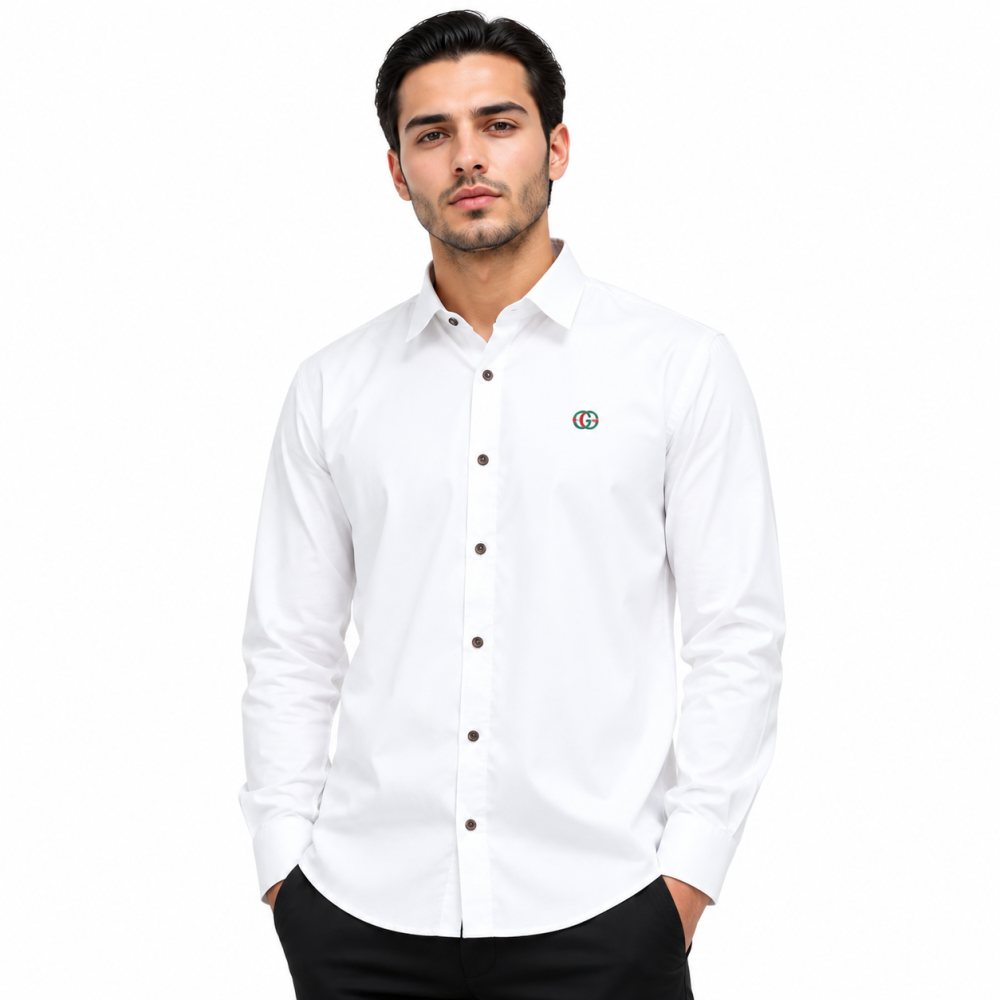 White Gucci Embroidered logo Black Premium Luxury Shirt