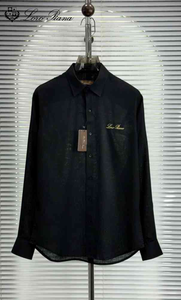 Loro Piana Embroidered Black Premium Cotton Shirt