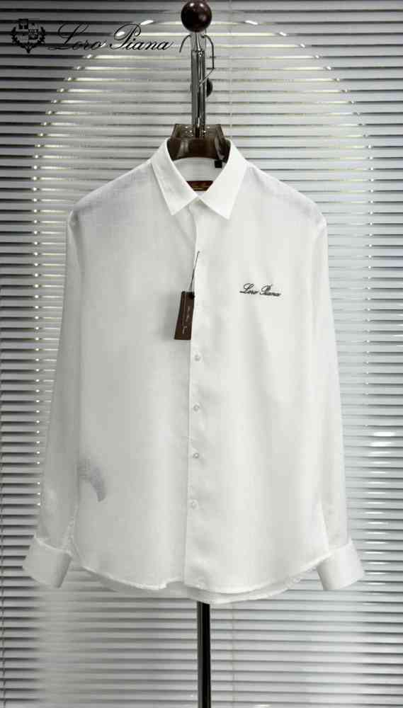 White Loro Piana Embroidered Black Premium Cotton Shirt
