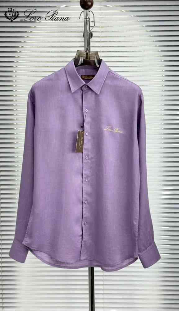 Purple Loro Piana Embroidered Black Premium Cotton Shirt