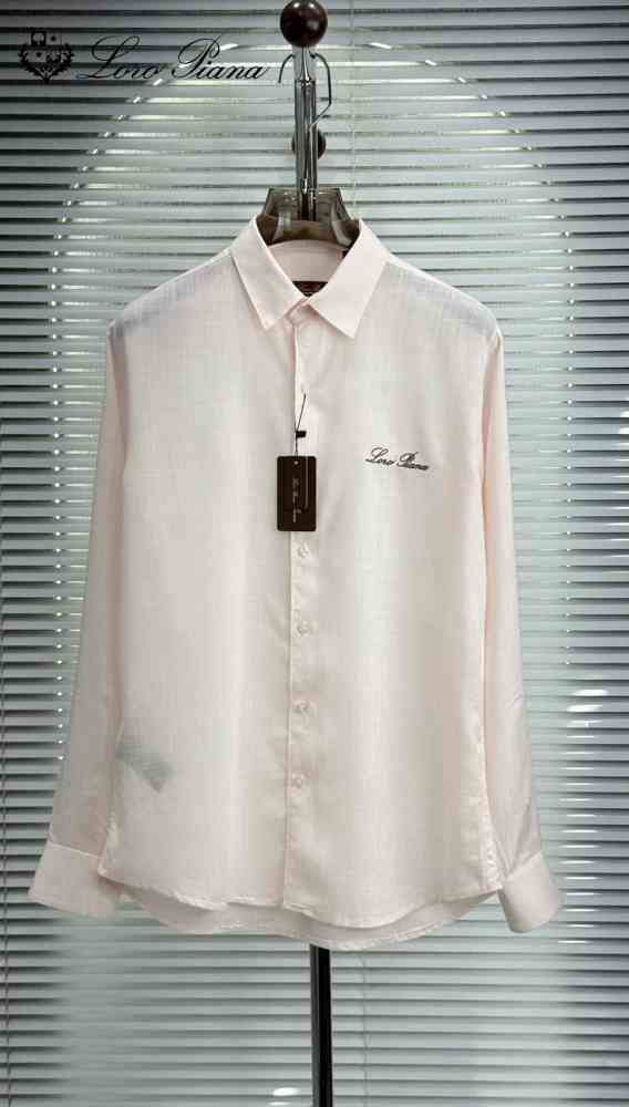 Pink Loro Piana Embroidered Black Premium Cotton Shirt
