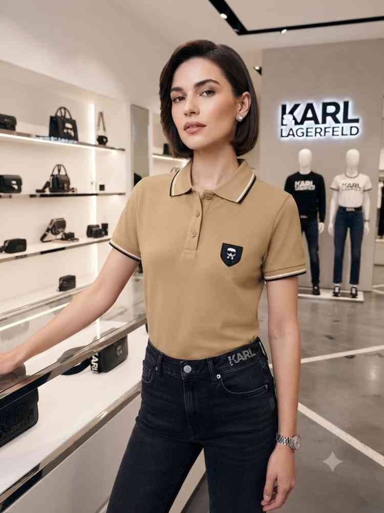 Brown Karl Lagerfeld Blue Premium Quality Women T-shirt