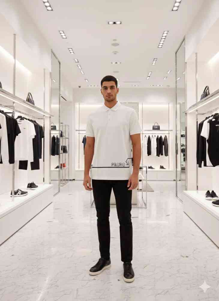 White Prada Embroidered logo Red Premium T-shirt
