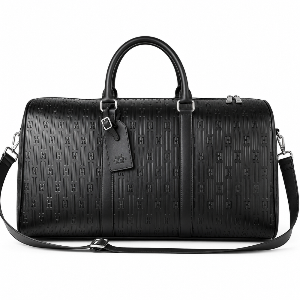 Hermes Black Leather Duffle Bag