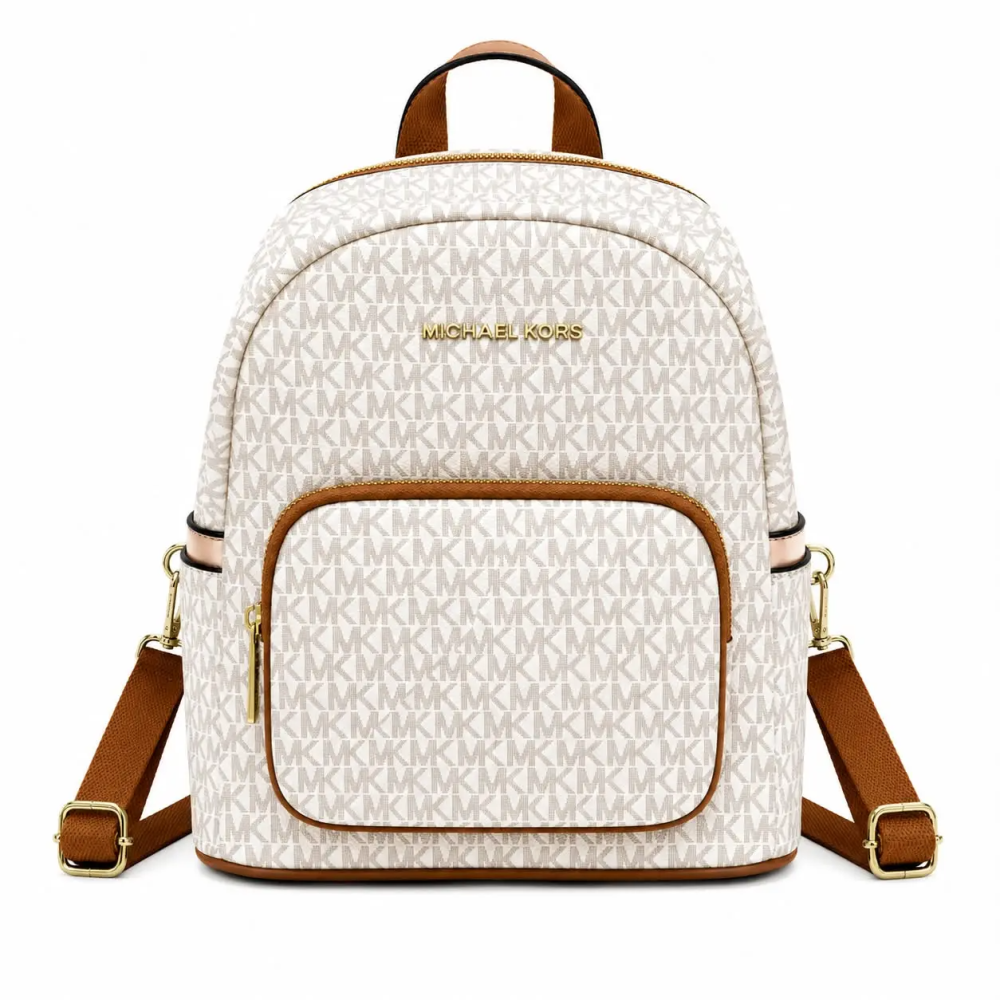 White Michael Kors Tanner Large Signature Logo Pink Backpack